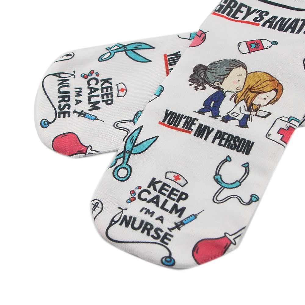 PF466 Dongmanli Doctor Nurse Print Grey's Anatomy Cotton Happy Socks Casual Creative Soft Comfortable Novelty Fans Gifts
