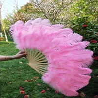 beautiful 15 bone pink ostrich feather fan dance stage show props wedding party fluffy feathers for crafts fans decoration