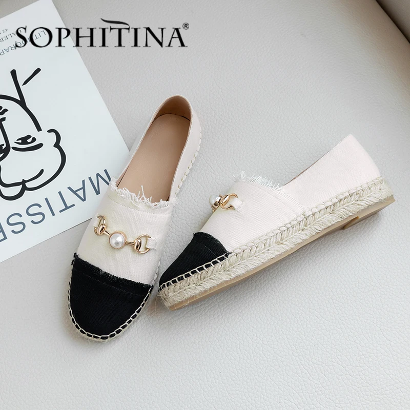 SOPHITINA Casual Women' s Flats Patchwork Design Metal Pearl Decoration Slip-On Comfortable Daily Shoes High Quality PO488 | Обувь