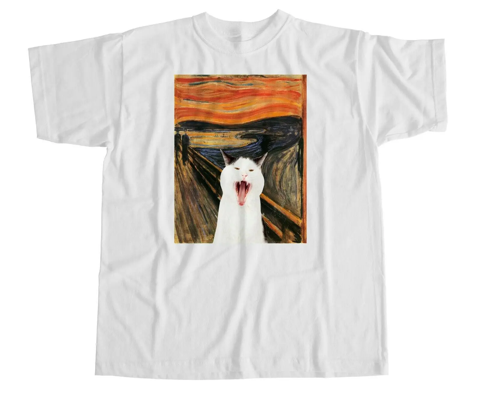 Мужская Повседневная футболка с коротким рукавом принтом в виде крика кошки