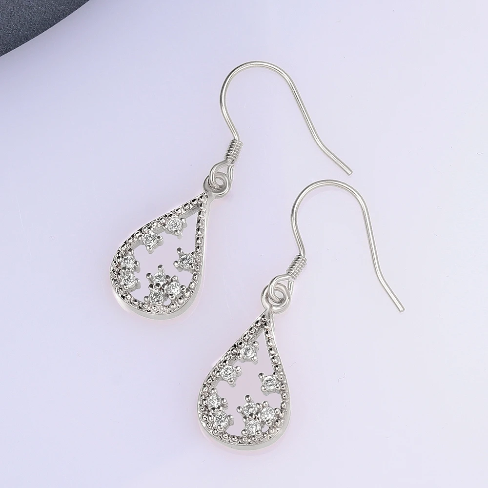 

SP055 Real 925 Sterling Silver Crystal Circle Earring For Women Making Jewelry Gift Wedding Party Engagement