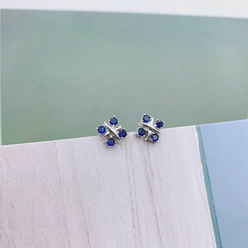 

X-shaped Earring 925 Sterling silver Jewelry Four Zircon fashion Silverware Woman accessories Multicolor Stud Valentine's gift
