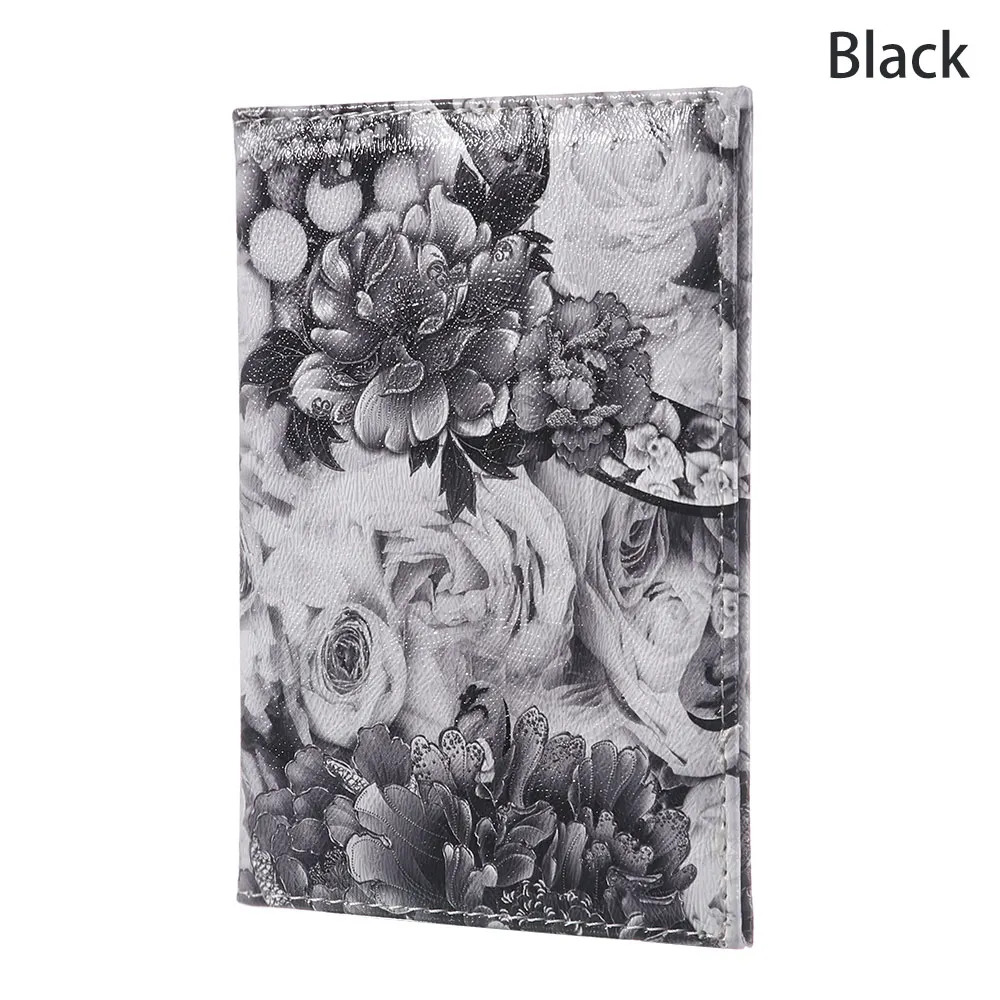 Black Модный женский кошелек из искусственной кожи с объемным дизайном, держатель для паспорта, цветочный принт, Обложка для документов, паспорта, чехол, держатель для ID карт - Цвет: Black