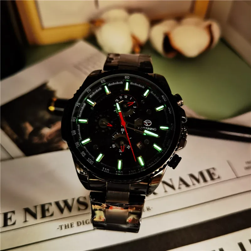 Forsining 2020 Three Dial Stainless Steel Men Mechanical Automatic Watch For Man Luxury Wrist Watches Military Sport Male Clock | Наручные