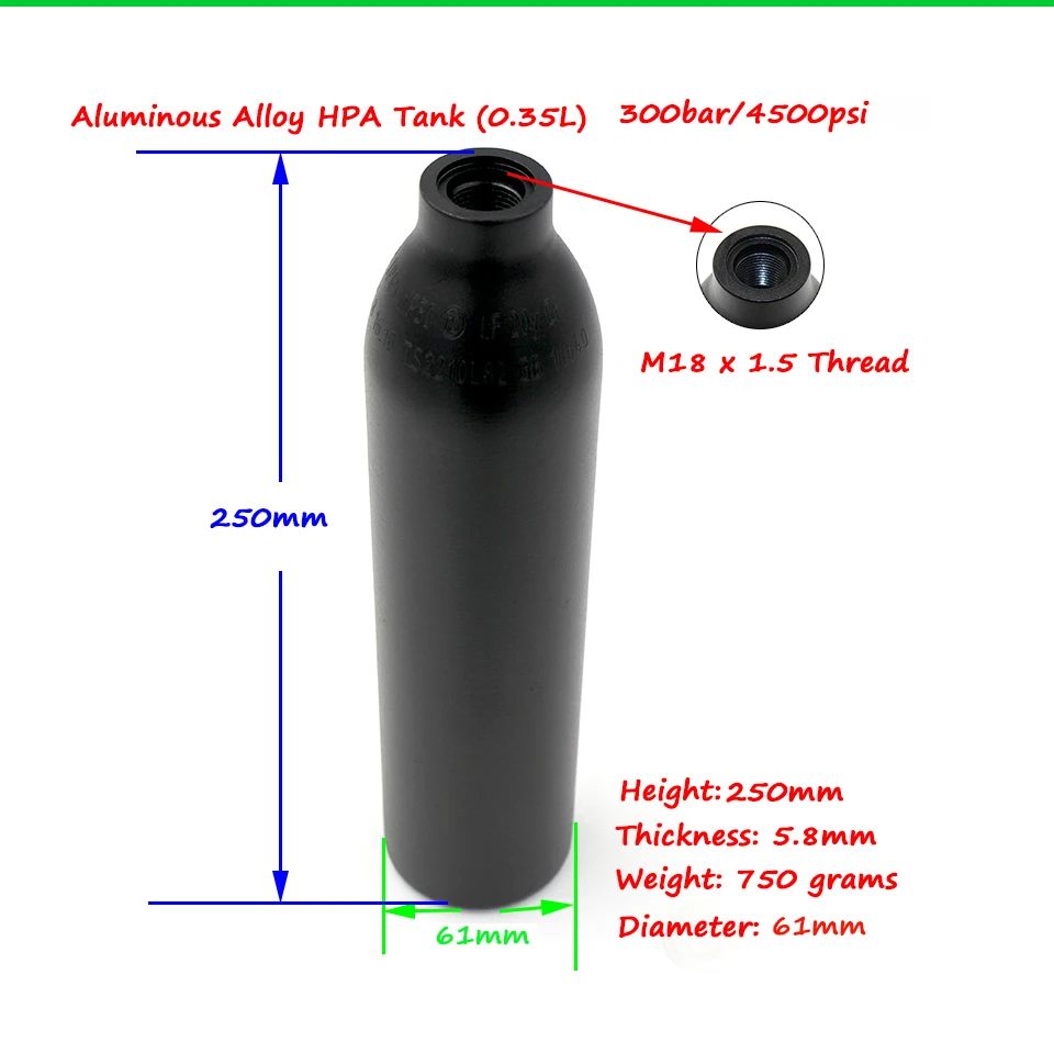 PCP Пейнтбол высокого давления танки 0.35L HPA воздушный охотничий цилиндр 300 бар/4500PSI M18* 1,5 резьба