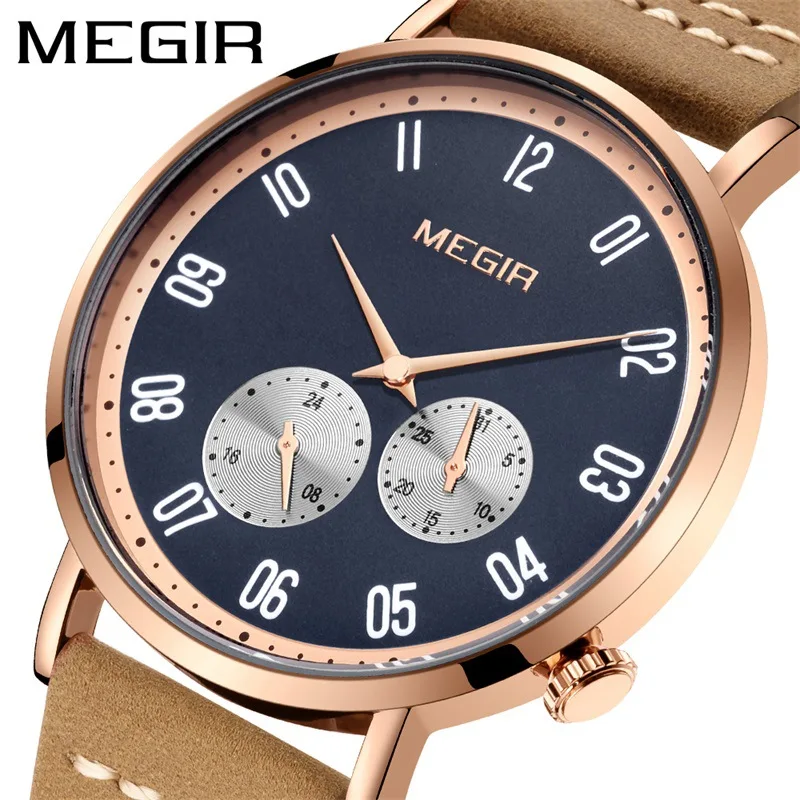 

MEGIR 2021 New Fashion Quartz Leather Calendar Luminous Men's Sport Watch Waterproof Chronograph Watches Relogio Masculino 1083G