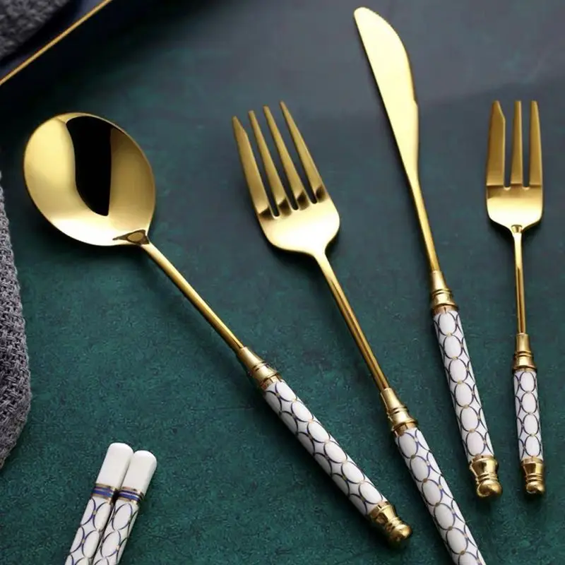 

3pcs/set Gold Dinnerware Stainless Steel Dinnerware Silverware Flatware Knife Fork Coffee Spoon Cutlery Home Kitchen Utensils