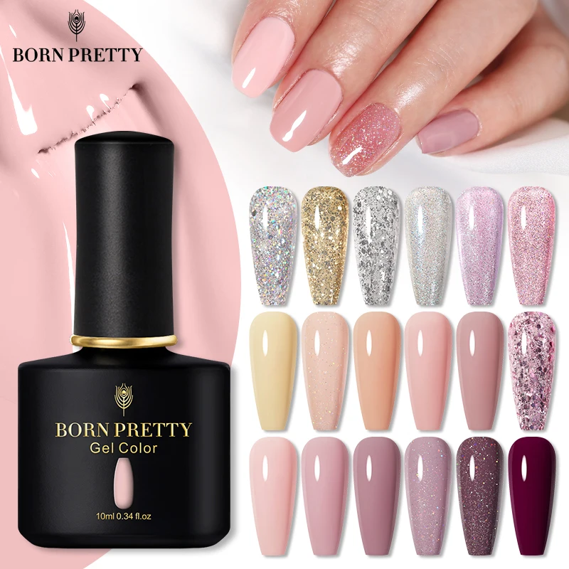 Гель для ногтей BORN PRETTY 10 мл 60 цветов телесный розовый с блестками УФ-гель