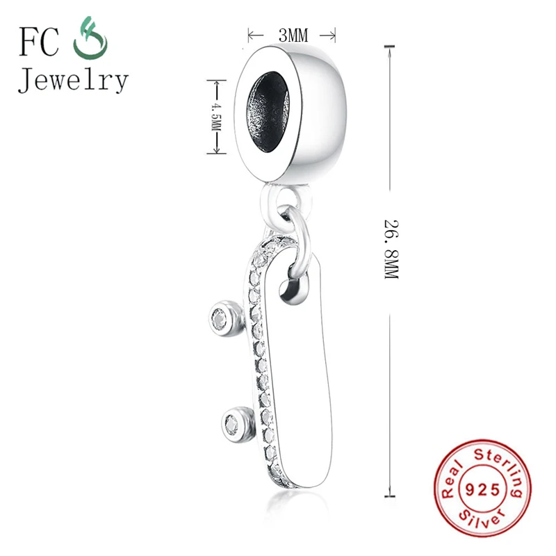 

Skateboard Hanging Pendant Charm Bead CZ 925 Silver Fit Original Charms Bracelet Silver 925 Jewelry Making Berloque