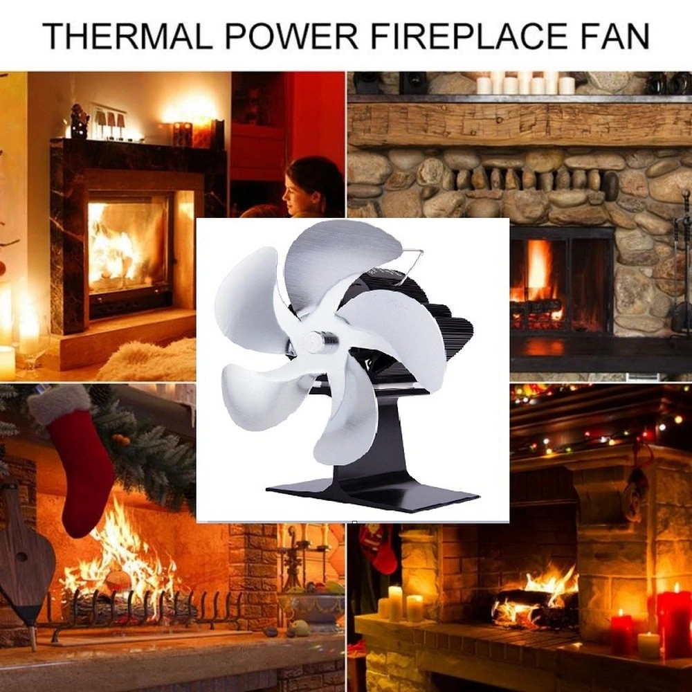 

With Wood Burner Fan 5 Blades Eco Accessories Efficient Heat Distribution Supplies Quiet Tools Double Head Home 10 Blade