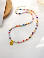 personality color rice bead necklace female cute funny smiling face necklace network red niche design new clavicle chain