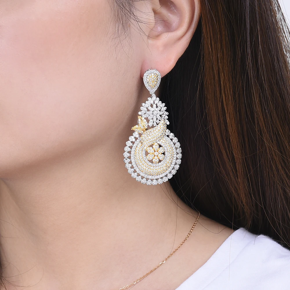 GODKI Luxury Bicolor Leaves African Dangle Earrings | Women's Wedding Cubic Zirconia Dubai Bridal Earring | Party Jewelry image 5