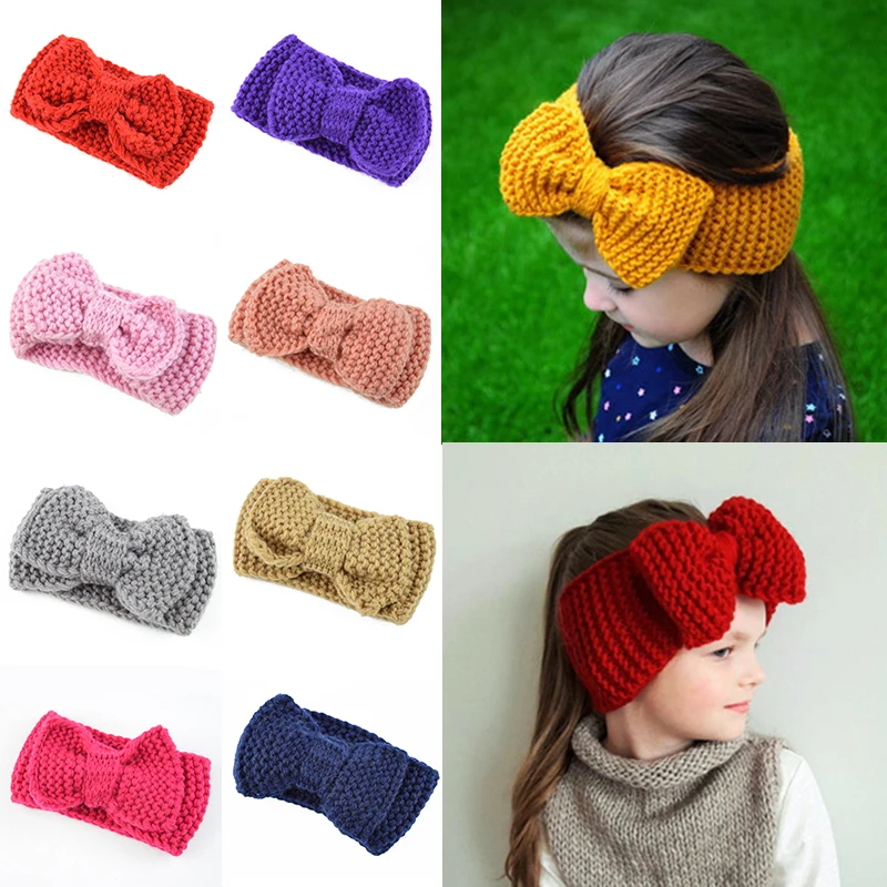 

Big Bowknot Crochet Knitted Kids Hairband Newborn Kids Ear Warmer Cute Head wrap Hair Accessories Child Headband Bow Headwear