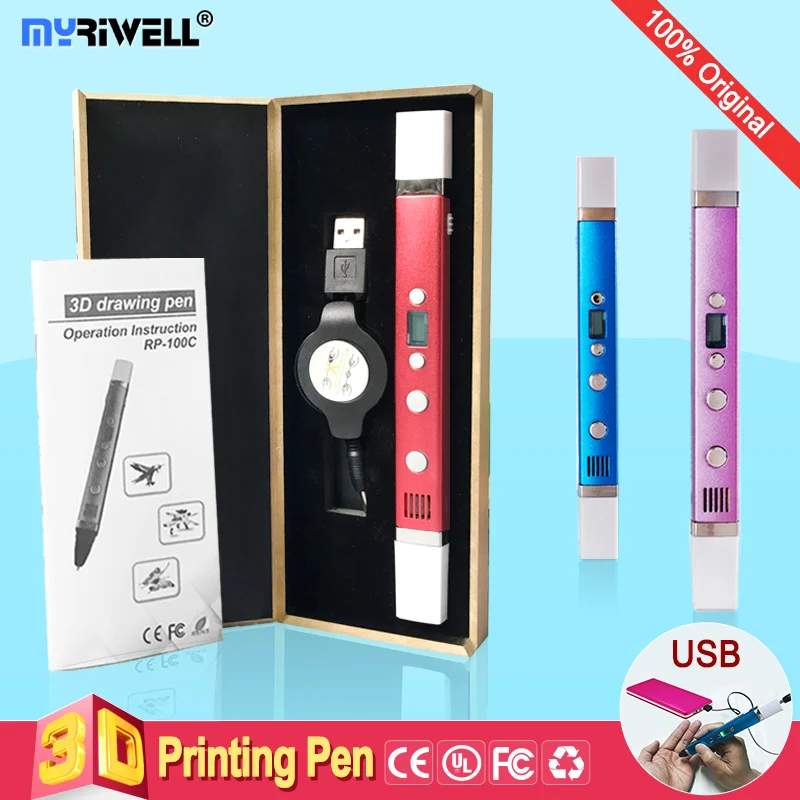 3d-ручки myriwell + нить из АБС-пластика 20*10 м светодиодный дисплей зарядка через USB