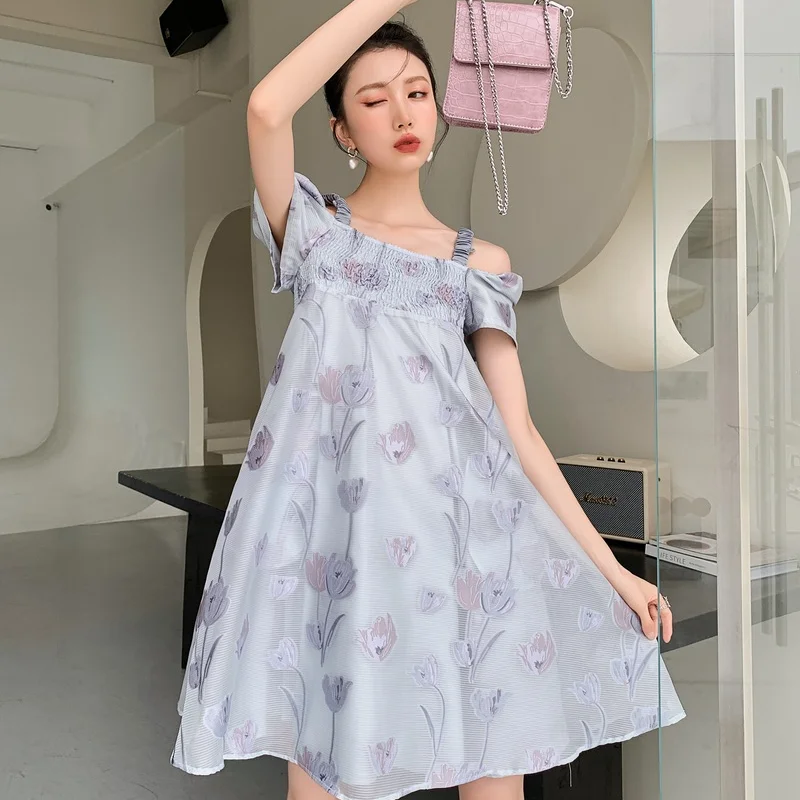 

Korejepo Women Dress 2021 Summer New French Sweet Retro Floral Square Collar Puff Sleeve Loose Waist Female Print Mini Dresses