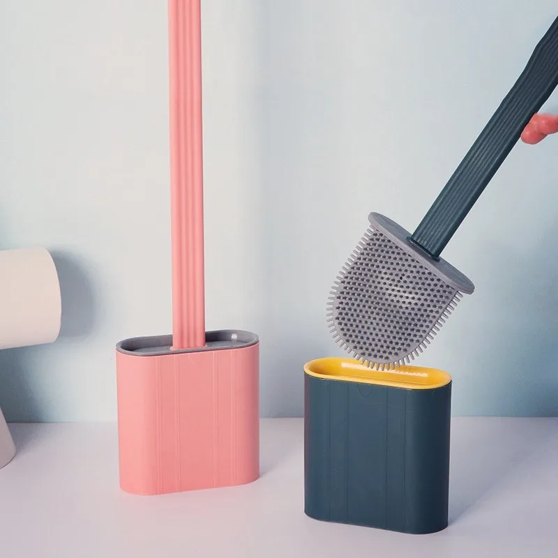 

Wall Mount Toilet Brush Set Long Handle Bathroom Soft Brushes Holder With Lid Thoroughly Clean Corner Tools Durable Lightweight