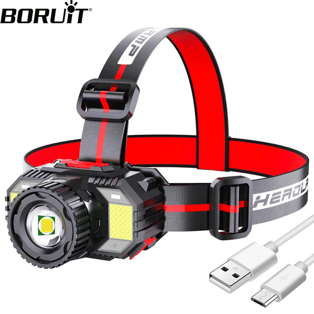 

BORUiT T6 SMD LED Zoom Headlamp 4-Mode Motion Sensor Headlight Rechargeable Built-in Battery Waterproof Head Torch for Camping