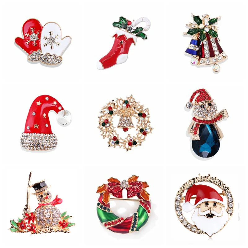 

New Christmas Brooches Pins Cute Santa Claus Hat gloves Bells Socks Donuts Candy Enamel Pin Badges Brooch For Women Jewelry Gift