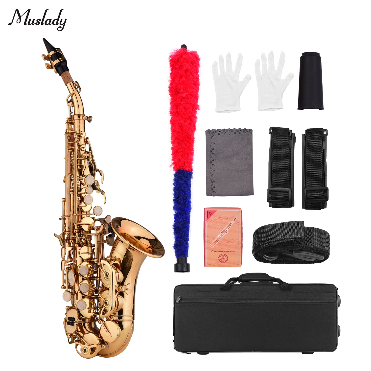 

Muslady Mini Bb Soprano Saxophone Sax Brass Material Gold Laquer Surface Woodwind Instrument with Carry Case Gloves Brush Reeds