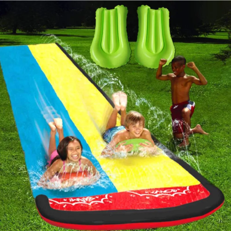 

Kids Water Slide Fun Lawn Surf Water Slides Pools Summer Outdoor Garden PVC Double Lane Water Splash Slide Backyard Toy