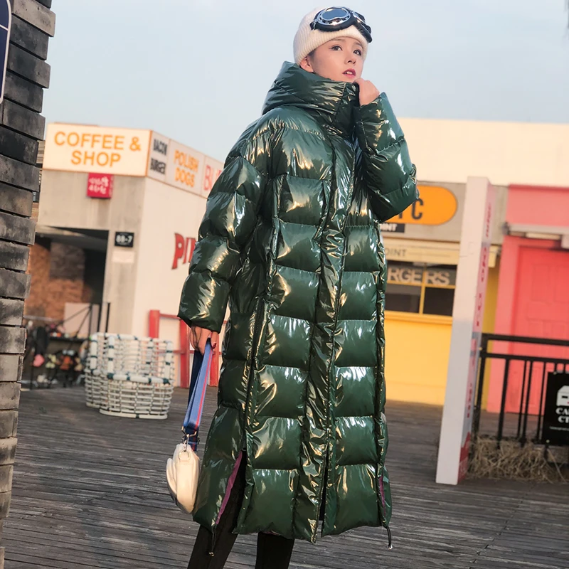 Зимние Модные женские пуховики хлопковые куртки блестящая теплая парка х