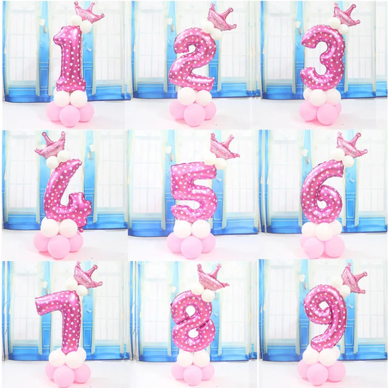 15 шт. воздушные шары с цифрами корона украшение для дня рождения детские розовые