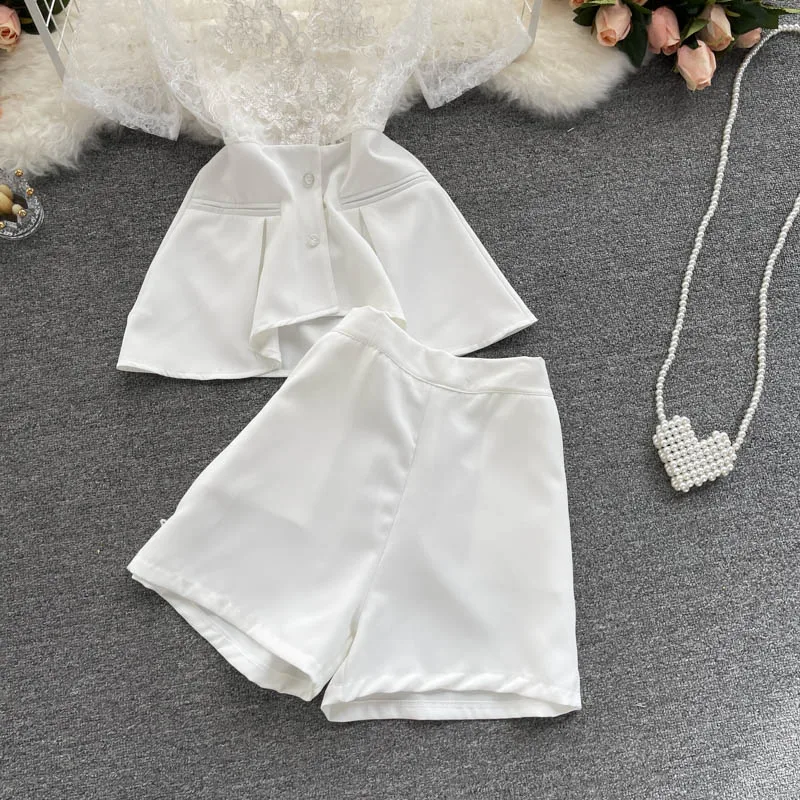

Women's New Fashion Summer V Neck Short Sleeve Shirts Tops + Elegant High Waist Shorts Two Piece Sets S709
