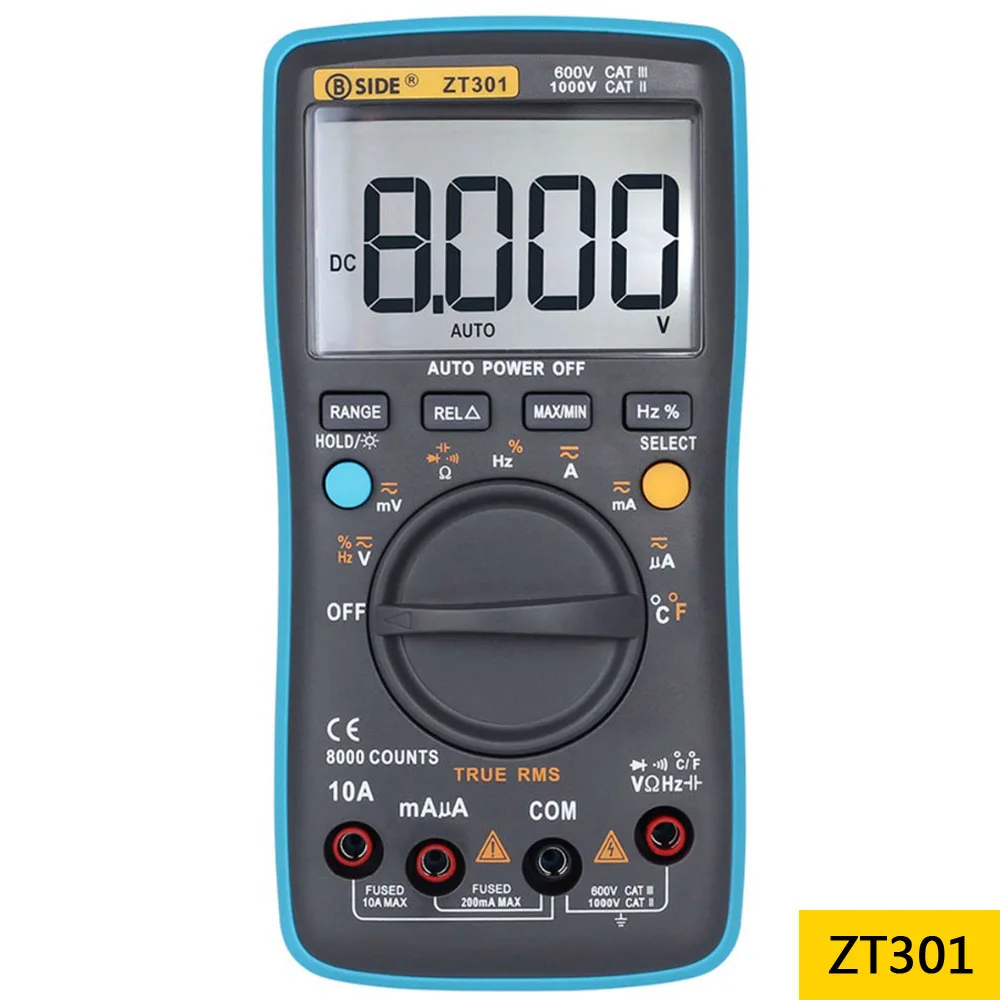 Цифровой мультиметр BSIDE ZT301 302 True-RMS DC/DA Вольтметр Амперметр Multimetro DMM Сопротивление ом крышка Гц температура тестер - Цвет: ZT301