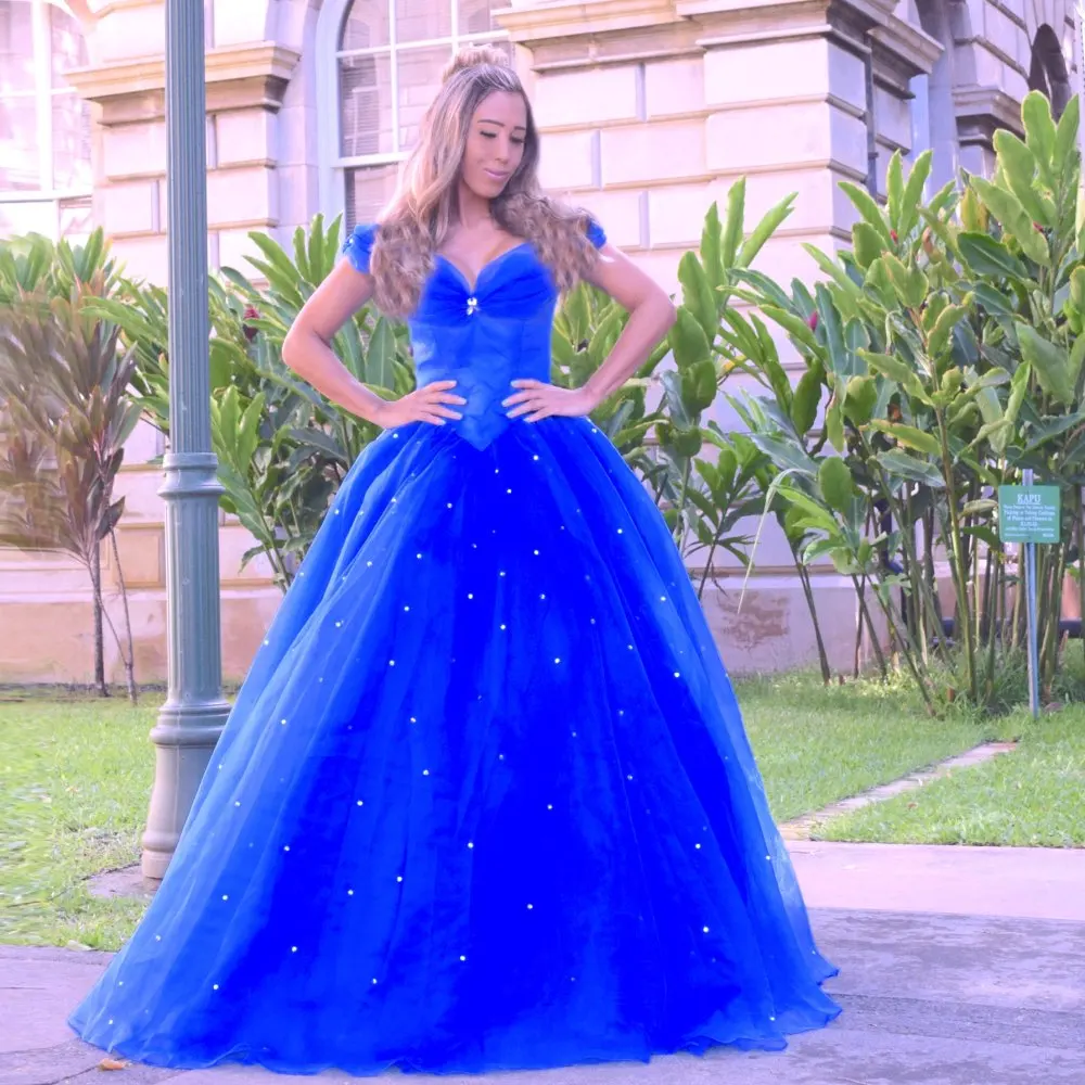 Королевский синий Паффи 2021 Дешевые Бальные платья бальное платье с открытыми