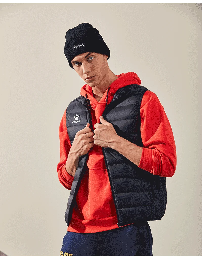 KELME Мужская бархатная спортивная куртка, пальто без рукавов, хлопковый тренировочный жилет для футбола, теплая куртка, ветронепроницаемый легкий жилет 3891414