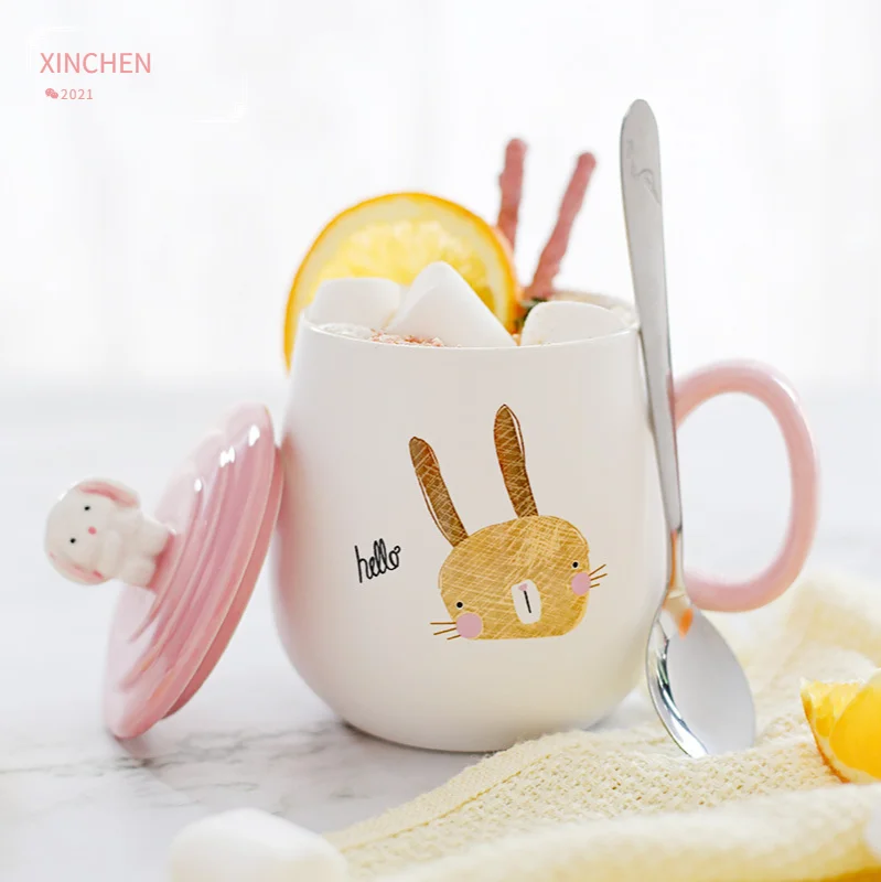 

With Cover A Spoon Contracted Wind Mark Cereal Milk Coffee Ceramic Cup Couples