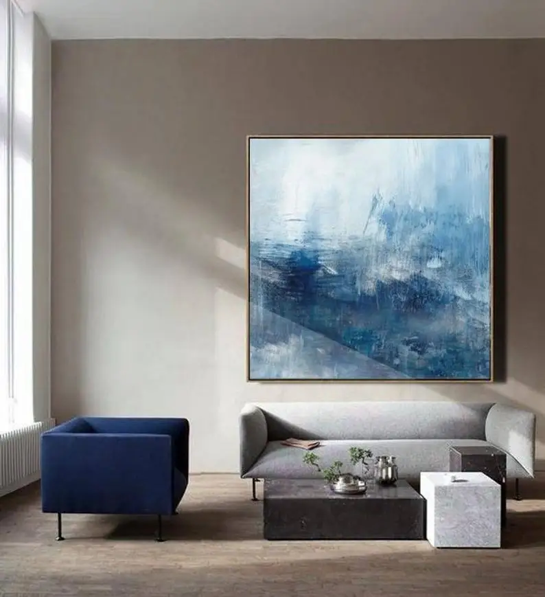 

Оригинальный морской абстрактная живопись, морской пейзаж, живопись, синий рисунок, Большой Wall Art Синий абстрактная живопись, крупные волны ...