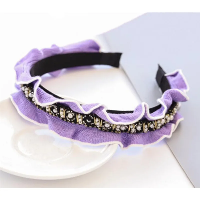 

Crochet Wool Pearls Headband Women Hair Accessories Wide Hairband Pearls Winding Ladies Elegant Headdress Wide Head Band