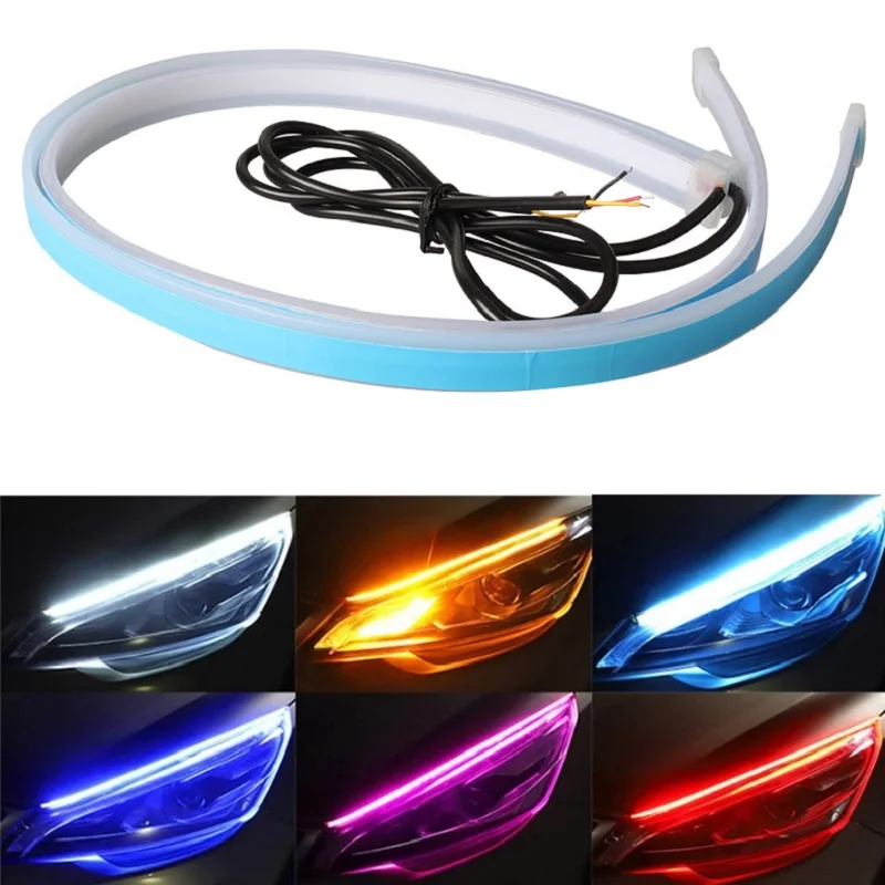 

1piece Car led DRL Daytime Running Light Strip Waterproof 30cm 45cm 60cm Flexible Soft Tube Guide Headlight LED Strip Lights