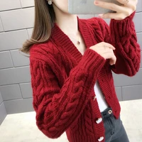 womens new knitted solid color sweater cardiga ladies jacket 2021 autumn winter button fashion college style v neck tops trend
