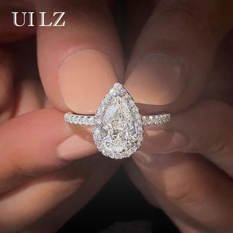 

Uilz Classic Water Drop Design Women's Ring Micro Paved AAA Crystal Zircon Elegant Bridal Wedding Rings Surprise Gift for Lover