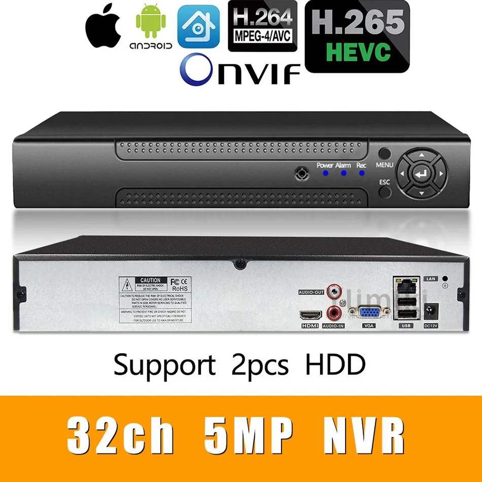 H.265 +/H.264 8ch * 4K/32ch 5.0MP/32ch 1080P NVR Network Vidoe Recorder 1080P/720P IP камера ONVIF CMS XMEYE 2 SATA