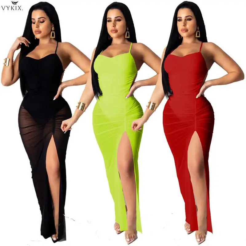 Женское прозрачное Сетчатое платье на бретельках сексуальное с открытой спиной