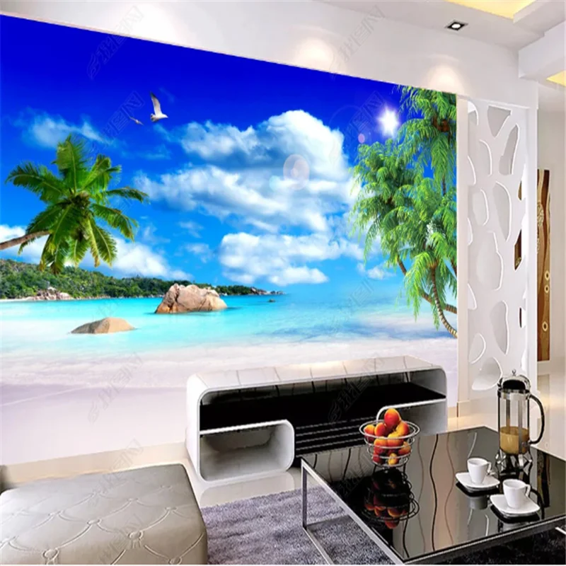 Настенная бумага с изображением пляжа и кокосового дерева природный пейзаж для