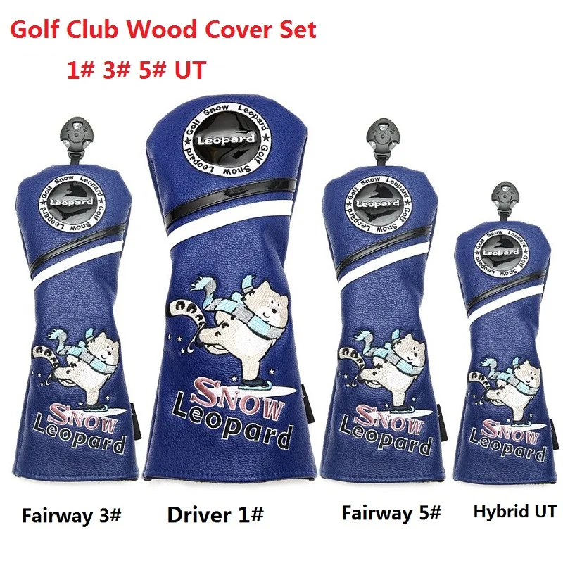 

Embroidery Golf Club Wood Headcover Driver Fairway Hybrids #1 #3 #5 UT Set Waterproof PU Leather Cover Protector Cute Gift New