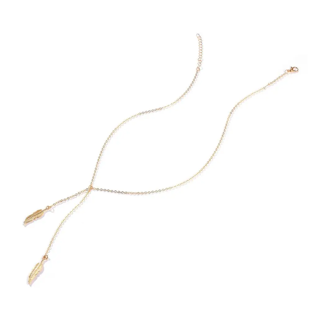 

Summer Silver Plated Chains Necklace Tassel Feather Necklace for Women XL061