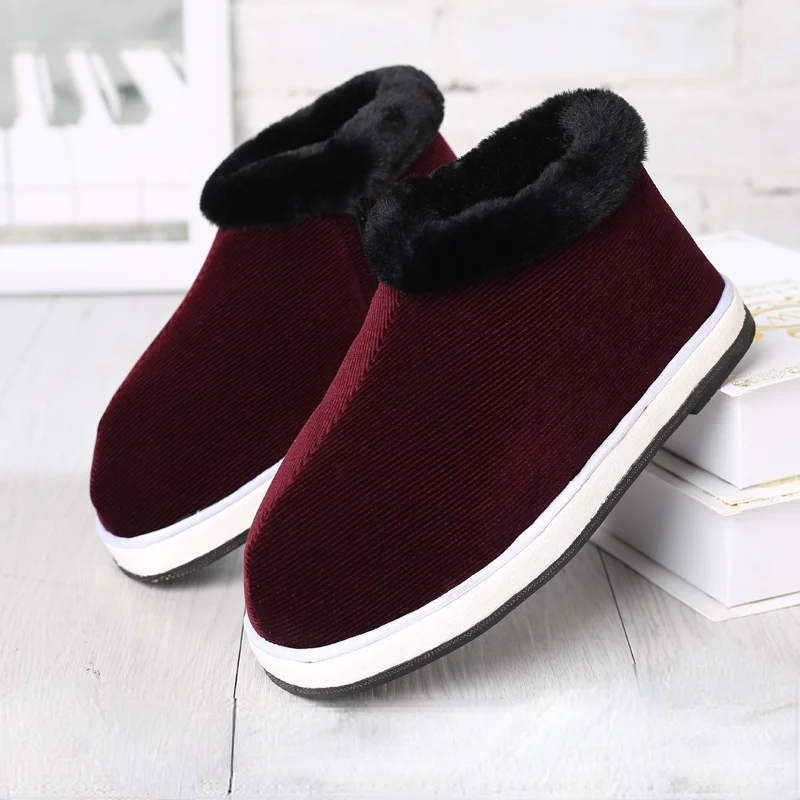 

Женские вельветовые ботинки ручной работы, теплая зимняя обувь на мягкой нескользящей подошве с плюшевой подкладкой и молнией для пожилых ...