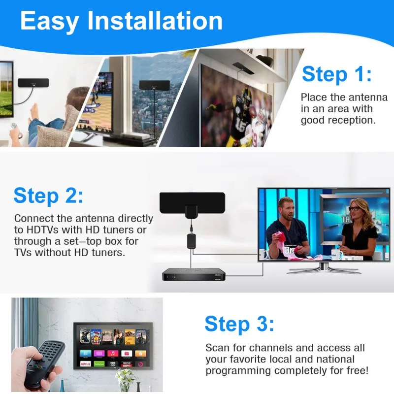 Усиленная HD цифровая ТВ антенна 80 мильный диапазон поддержка 4K VHF UHF Freeview местный