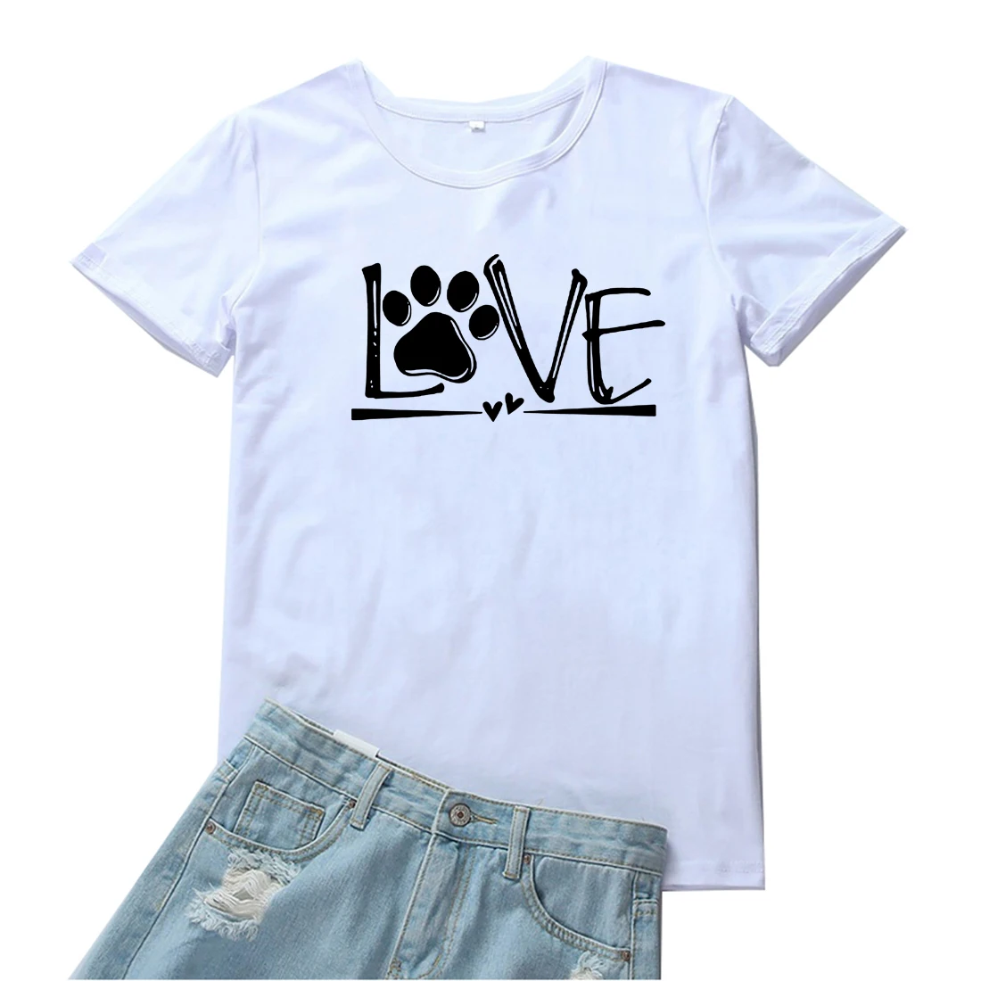 

Футболка женская Свободная с круглым вырезом и надписью «LOVE Dog Paw»