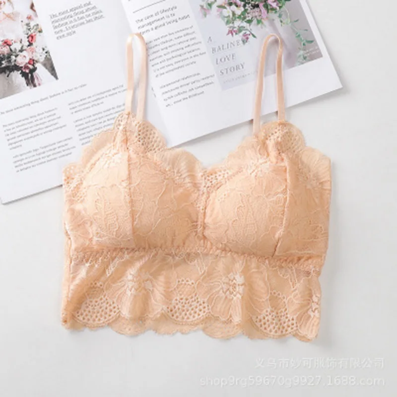 Summer Women Lace Sexy Top Sun Sleeveless Solid Tops Unpadded Bralette Bra Bustier Zipper Back Club Crop Tank Free Size lingerie