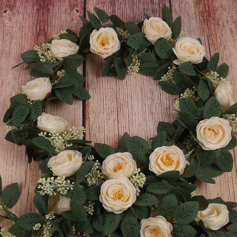 

2M Artificial Tea Rose Garland with Ivy Leaf Simulation Rose Flower Vine Artificial Flowers Hanging for Party Wedding for Home