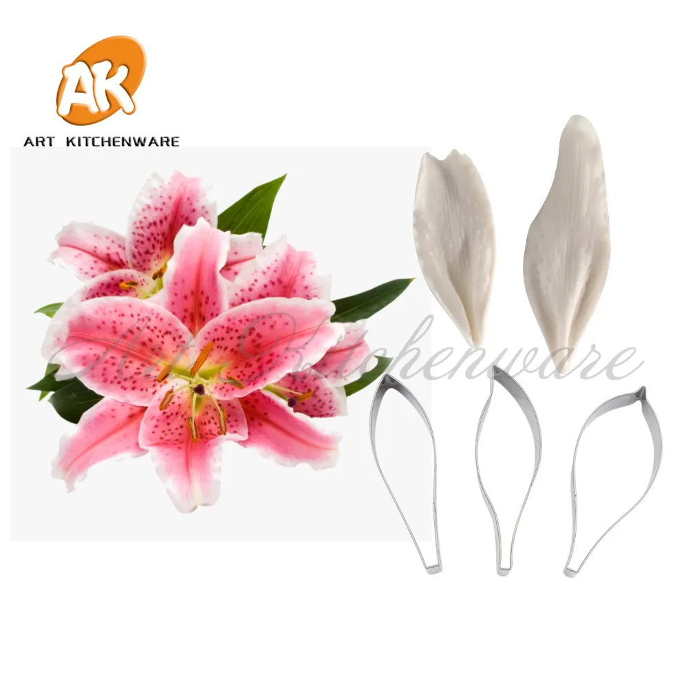 

5PCS/set New Lily Impression Flower Mold Silicone Veiner Mold Cake Decorating Fondant Sugarcraft Cake Mold for Sugar Flower