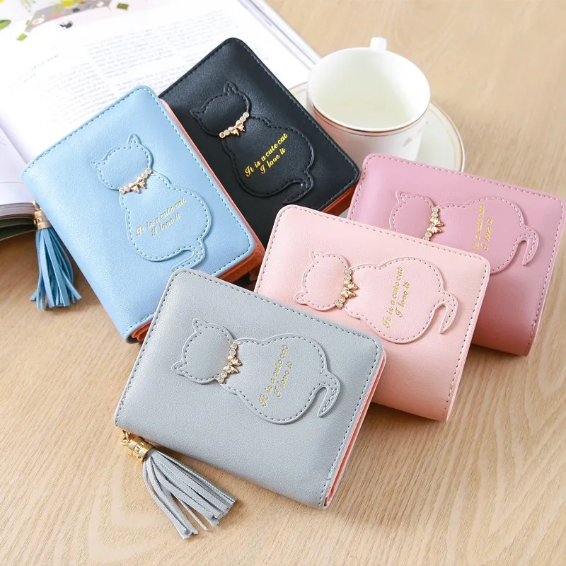 2019 маленький кошелек с котенком женский модный короткий студенческий на