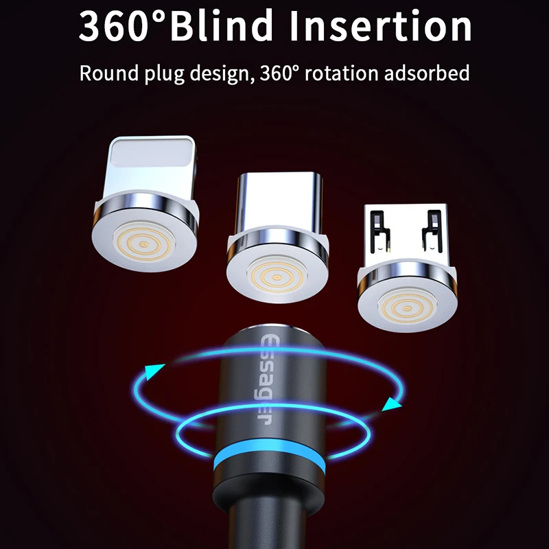 Магнитный кабель Essager Micro USB Type-C для iPhone Lighting 1 м 2 3 А быстрая зарядка | Мобильные