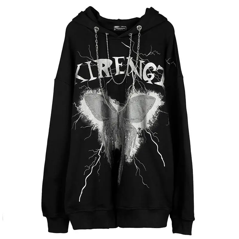 

Black Gothic Hoodie Male Streetwear Cool Tops With Iron Chain Male Harajuku Sweatshirts Korean Hoody Fashions Oversized Hoodie